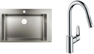 Set lavello in acciaio Hansgrohe S 71 43302800, rubinetto da cucina Hansgrohe Focus M41 31815000