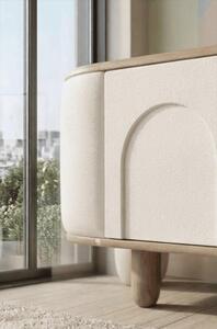 Mobile TV a basso, camino elettrico, arredamento per camino, bianco, aspetto legno, design moderno