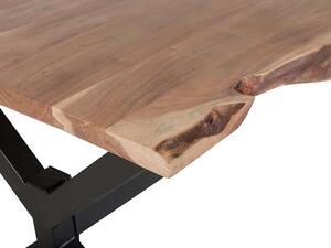 Tavolo da pranzo in legno chiaro 180 x 95 cm piano in legno massello bordo vivo base in metallo Nero moderno industriale Beliani