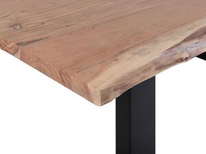 Tavolo da pranzo in legno chiaro 200 x 95 cm piano in legno massello bordo vivo base in metallo Nero moderno industriale Beliani