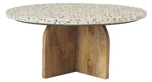 Tavolino basso rotondo in terrazzo e legno chiaro di mango massiccio D79.5 cm NESSA