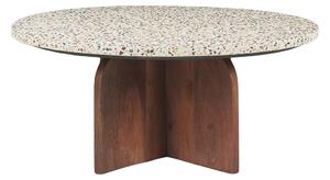 Tavolino basso rotondo in terrazzo e legno scuro di mango massiccio D79.5 cm NESSA