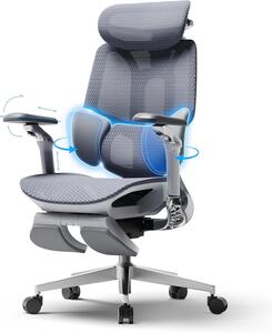 Sedia da ufficio ergonomica con schienale a rete, supporto lombare regolabile in tre posizioni, poggiatesta 4D e braccioli girevoli a 720°, colore bianco
