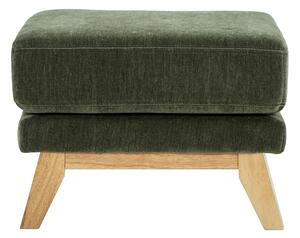 Pouf poggiapiedi scandinavo in tessuto effetto velluto verde kaki e legno chiaro OSLO
