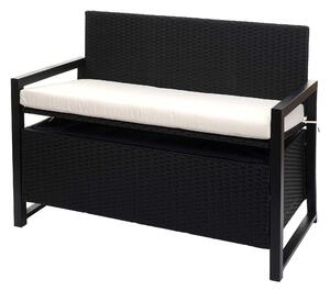 Panca da giardino in rattan sintetico, modello HWC-F39, con spazio contenitore, colore antracite, dimensioni 117 cm, cuscini color crema