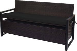 Panca da giardino in rattan sintetico, modello HWC-F39, con vano contenitore, lunghezza 164 cm, colore marrone, cuscini neri