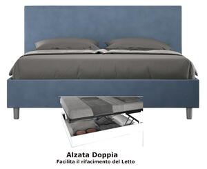 Letto matrimoniale con contenitore e Doppia Alzata ADELE , rivestimento in Microfibra imbottito dimensioni 160x190 cm colore Blu
