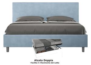 Letto matrimoniale con contenitore e Doppia Alzata ADELE , rivestimento in Microfibra imbottito dimensioni 160x190 cm colore Azzurro