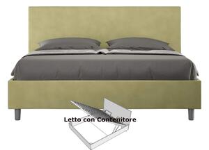 Letto matrimoniale con contenitore ADELE con testata e Letto imbottiti, rivestimento in Microfibra dimensioni 160x190 cm colore Te Verde