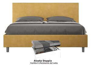 Letto matrimoniale con contenitore e Doppia Alzata ADELE , rivestimento in Microfibra imbottito dimensioni 160x190 cm colore Ocra
