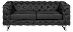 Set di divani in stile Chesterfield a 3 + 2 posti con braccioli da smoking neri con bottoni sul retro gambe argentate in ecopelle Beliani