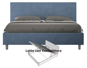 Letto matrimoniale con contenitore ADELE con testata e Letto imbottiti, rivestimento in Microfibra dimensioni 160x190 cm colore Blu