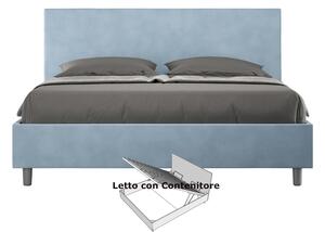 Letto matrimoniale con contenitore ADELE con testata e Letto imbottiti, rivestimento in Microfibra dimensioni 160x190 cm colore Azzurro