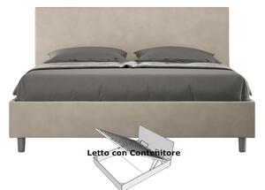 Letto matrimoniale con contenitore ADELE con testata e Letto imbottiti, rivestimento in Microfibra dimensioni 160x190 cm colore Sabbia