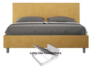 Letto matrimoniale con contenitore ADELE con testata e Letto imbottiti, rivestimento in Microfibra dimensioni 160x190 cm colore Ocra