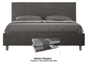 Letto matrimoniale con contenitore e Doppia Alzata ADELE , rivestimento in Microfibra imbottito dimensioni 160x190 cm colore Grigio
