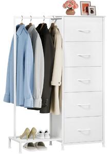 Cassettiera con appendiabiti e scarpiera - 5 cassetti - 30 x 79 x 114,5 cm - Bianco