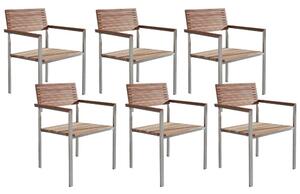 Set da pranzo da giardino da 7 pezzi in legno di teak chiaro con struttura in metallo argento 6 sedie Beliani