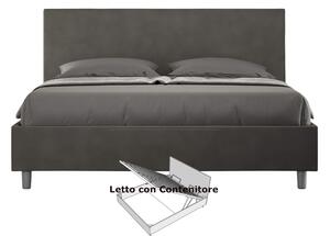 Letto matrimoniale con contenitore ADELE con testata e Letto imbottiti, rivestimento in Microfibra dimensioni 160x190 cm colore Grigio