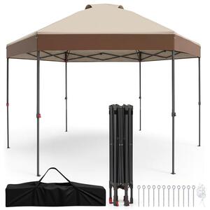 KOMFOTTEU, Padiglione pop-up 3,6 x 3,6 m, gazebo da giardino impermeabile, tenda pieghevole per feste con altezza regolabile, struttura in metallo, protezione solare, borsa per il trasporto, ideale per picnic, feste, campeggio, barbecue (marrone)