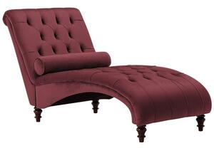 Chaise longue in velluto rosso Chesterfield abbottonato moderno soggiorno Chaise gambe in legno Beliani