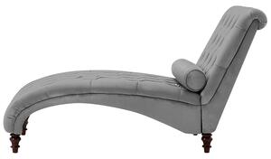 Chaise longue in velluto grigio chiaro Chesterfield abbottonato moderno soggiorno Chaise gambe in legno Beliani