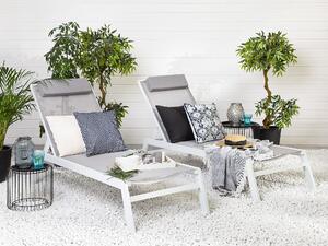 Lettino prendisole grigio cuscino poggiatesta struttura in alluminio bianco reclinabile giardino esterno Beliani