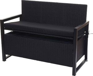 Panca da giardino in rattan sintetico, modello HWC-F39, con spazio contenitore, colore antracite, dimensioni 117 cm, cuscini neri