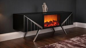 Mobile TV a basso, camino elettrico, mobile contenitore, arredamento per camino, design moderno, colore nero