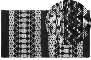 Tappeto tappetino Nero con Rettangolo Bianco 80 x 150 cm Moderno Contemporaneo Telato a mano in pelle di cotone fatto a mano Beliani