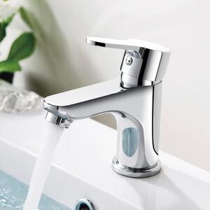 Miscelatore monocomando per lavabo, in ottone cromato, adatto per acqua fredda e calda, attacco da 74 mm