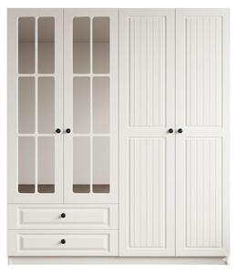 Armadio a battente elegante, stile rustico a quattro ante, vetrina, cassetti
