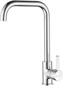 Rubinetto da cucina con bocchetta girevole a 360°, funzione di avviamento a freddo e controllo monocomando, realizzato in ottone, finitura cromata argentata