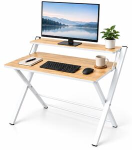 Relaxdays, scrivania, supporto per monitor, pieghevole, dimensioni: 82 x 70 x 56 cm, materiali: MDF, metallo, scrivania pieghevole, colore: naturale/bianco