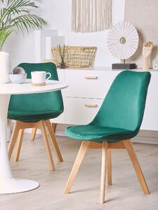 Set di 2 sedie da pranzo con rivestimento in velluto verde gambe in legno eleganti design moderno Beliani
