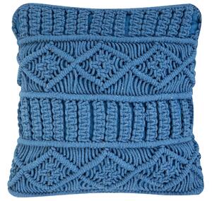 Set di 2 cuscini decorativi in macramè di cotone blu 45 x 45 cm Corda Boho Retro Decor Accessori Beliani