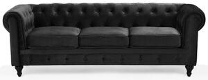 Divano Chesterfield Rivestimento in Tessuto Velluto Nero Gambe in Legno Scuro 3 Posti Contemporaneo Beliani