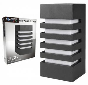 MasterLED Lampada da parete per esterni E27 IP54 Nera Griglia Lampada da parete Alluminio Rettangolare Lamelle Design Antiabbagliante Lampada da facciata RAL 9005