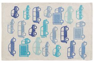 Tappeto per bambini Tessuto di cotone blu e bianco 60 x 90 cm Decorazioni per camerette rettangolari con motivo auto Beliani