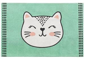 Tappeto in tessuto di cotone con stampa gatto verde 60 x 90 cm piccola decorazione per bambini della scuola materna Beliani