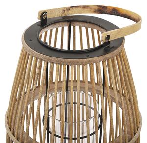 Lanterna in legno di bambù beige 32 cm con supporto in vetro stile boho per interni ed esterni Beliani