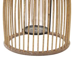 Lanterna in legno di bambù beige 32 cm con supporto in vetro stile boho per interni ed esterni Beliani