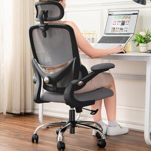 Sedia da ufficio girevole ergonomica, con schienale in rete traspirante, supporto lombare regolabile e braccioli pieghevoli