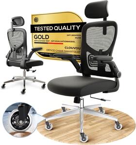 Sedia da ufficio ergonomica con rivestimento in rete, funzione di inclinazione fino a 135° e braccioli ripiegabili, con una capacità di carico fino a 150 kg