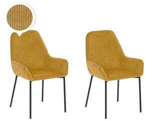 Set di 2 sedie per sala da pranzo Seduta imbottita in tessuto di velluto a coste giallo Gambe in metallo Nero Stile moderno Beliani