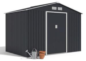 Relaxdays, capanno per attrezzi, dimensioni: altezza x larghezza x profondità: 193 x 277 x 195 cm, metallo, con base, porte scorrevoli, tetto a falde, capanno per utensili, colore grigio/bianco
