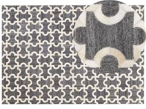 Tappeto tappetino Grigio e Beige Pelle di vacchetta Jacquard Puzzle Motivo Geometrico Retro 160 x 230 cm Beliani