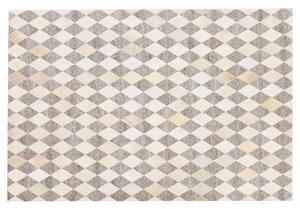 Tappeto tappetino Pelle di vacchetta jacquard marrone e beige Motivo geometrico a rombi Retro 140 x 200 cm Beliani