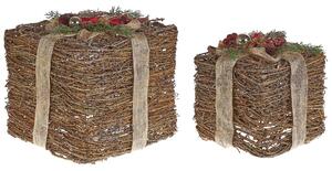 Scatole regalo decorative Set di decorazioni natalizie in legno rosso di 2 quadrati di varie dimensioni Design rustico Beliani