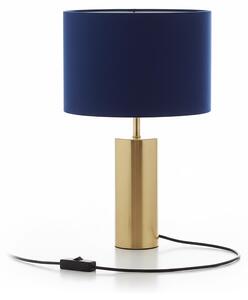 Lampada da tavolo Relaxdays, paralume in velluto e base in metallo, E27, HD 51x32 cm, lampada da comodino con cavo, camera da letto, blu scuro/oro